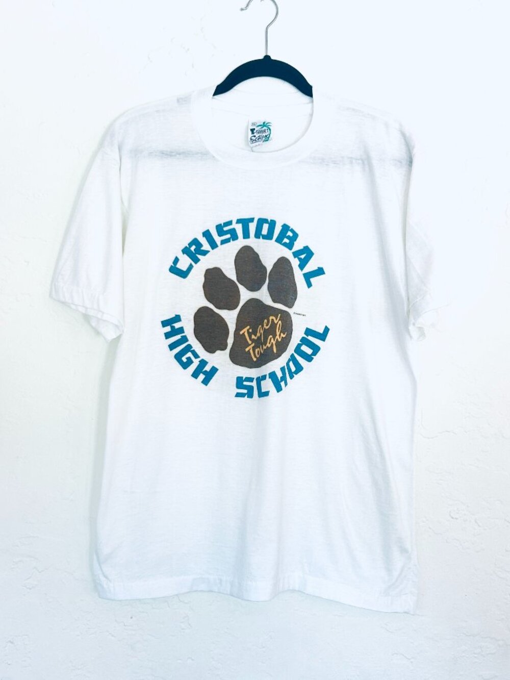 VINTAGE White Tiger Tough Cristobal High School Zonian T-shirt Sz XL
